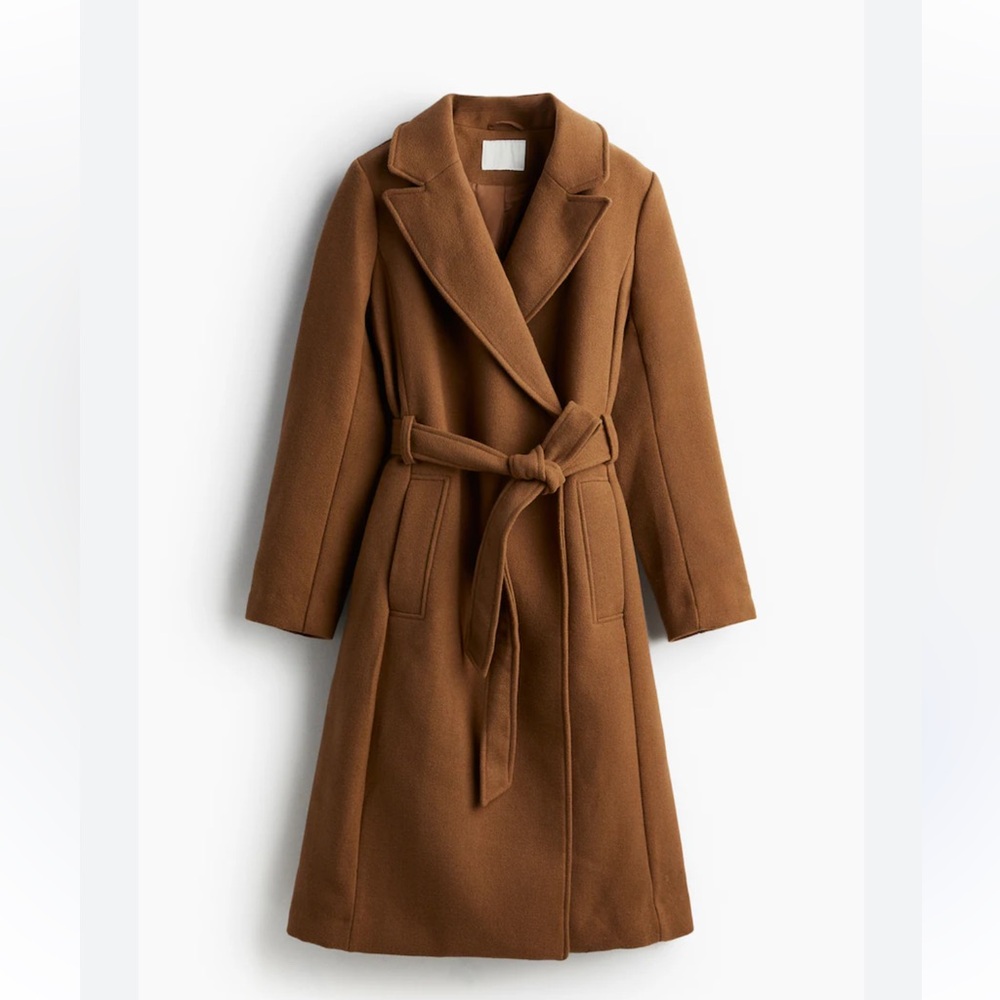 H&M Tie-Belt Coat in Dark Beige